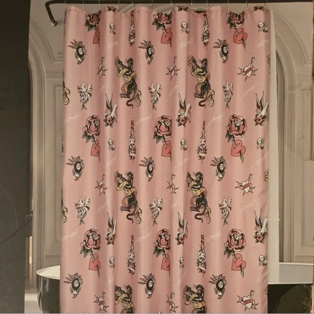 New Ed Hardy 8 Ball Jaguar Shower Curtain Set 14 Piece w/ Hooks & Liner Gothic